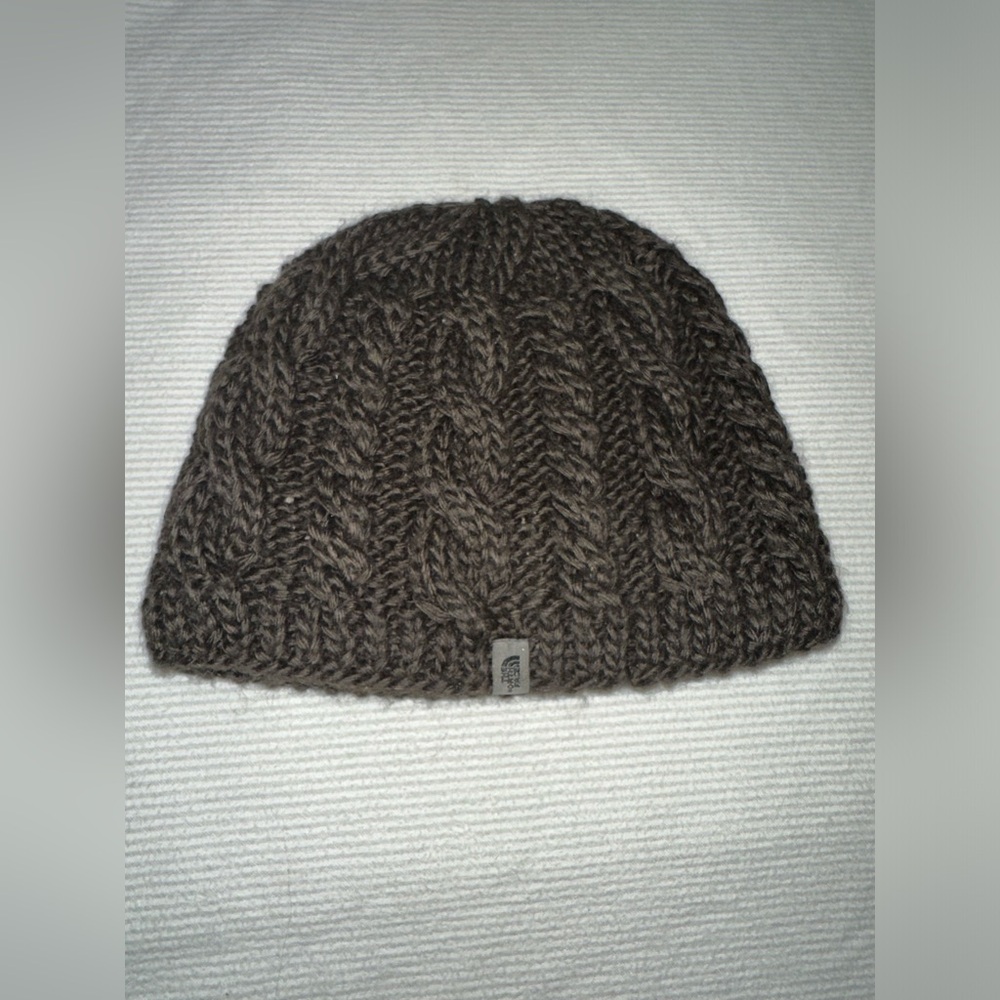 North Face brown knit fleece lined hat